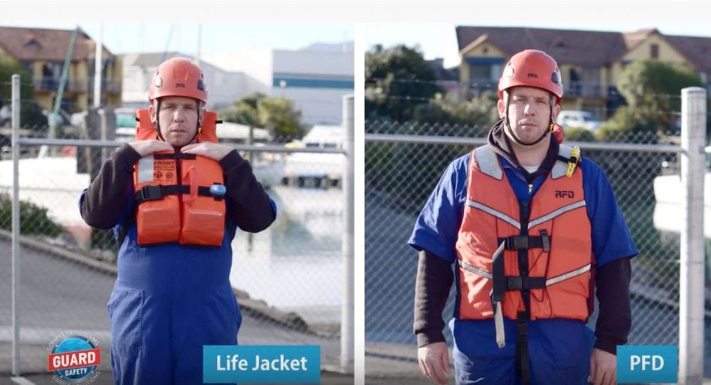 Men wearing lifejacket & PFD